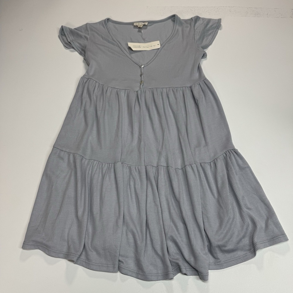 NWT See You Monday  Tiered Fit & Flare Dress Size Medium Blue  Knee Length